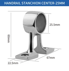 Premium 316 Stainless Steel Marine Hand Rail Fitting - 25mm, 90 Degree Stanchion Support (Center 25mm)