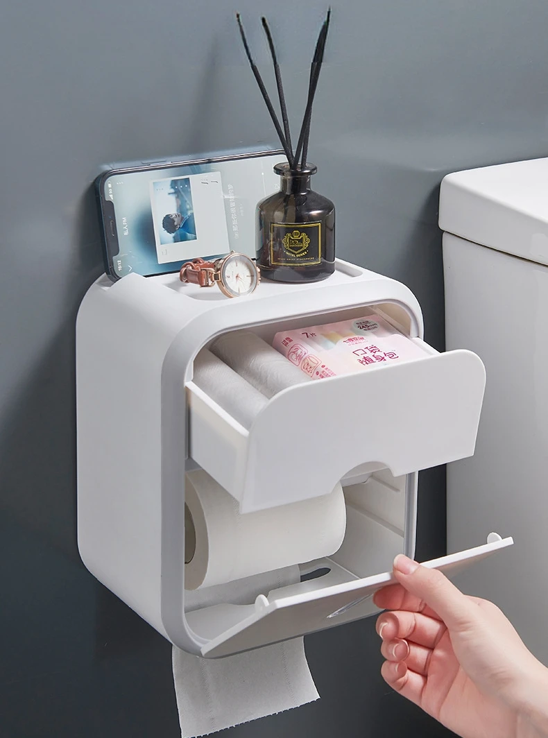 

Box Holder Paper Holder Tissue Rack Box Storage Punch-free Waterproof Kitchen Toilet Storage Holder Reel Bathroom Bathroom