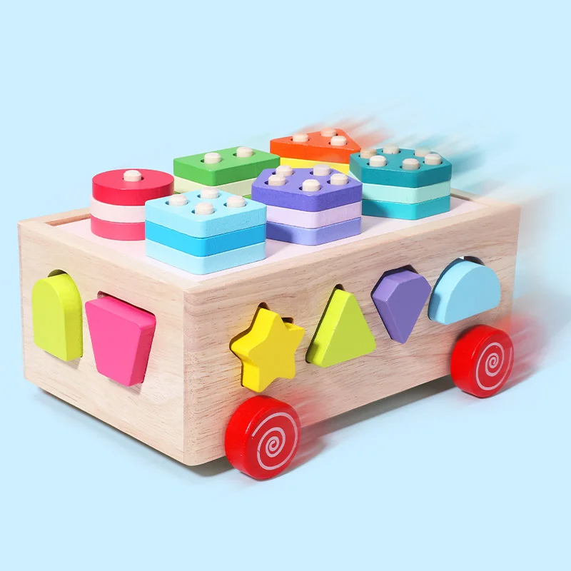 Wooden Shapes Sort Car Toys Montessori Early Education Puzzles Sorter Matching Blocks Box Game Holiday Gifts For Children 4