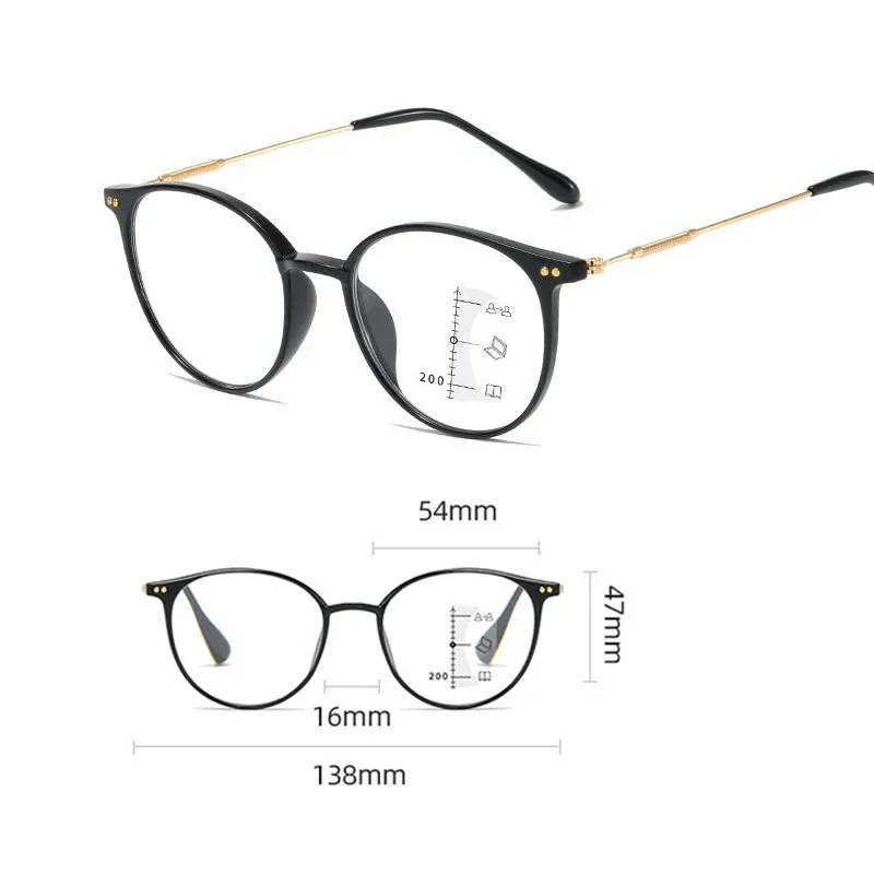 Chic Round Frame Multifocal Anti-Blue Light Reading Glasses
