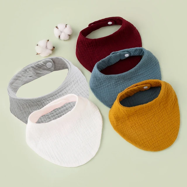 5/Pcs Feeding Drool Bibs Cotton Accessories Newborn Solid Color Snap Button Soft Triangle Towel Baby Bibs Baby Bibs 13