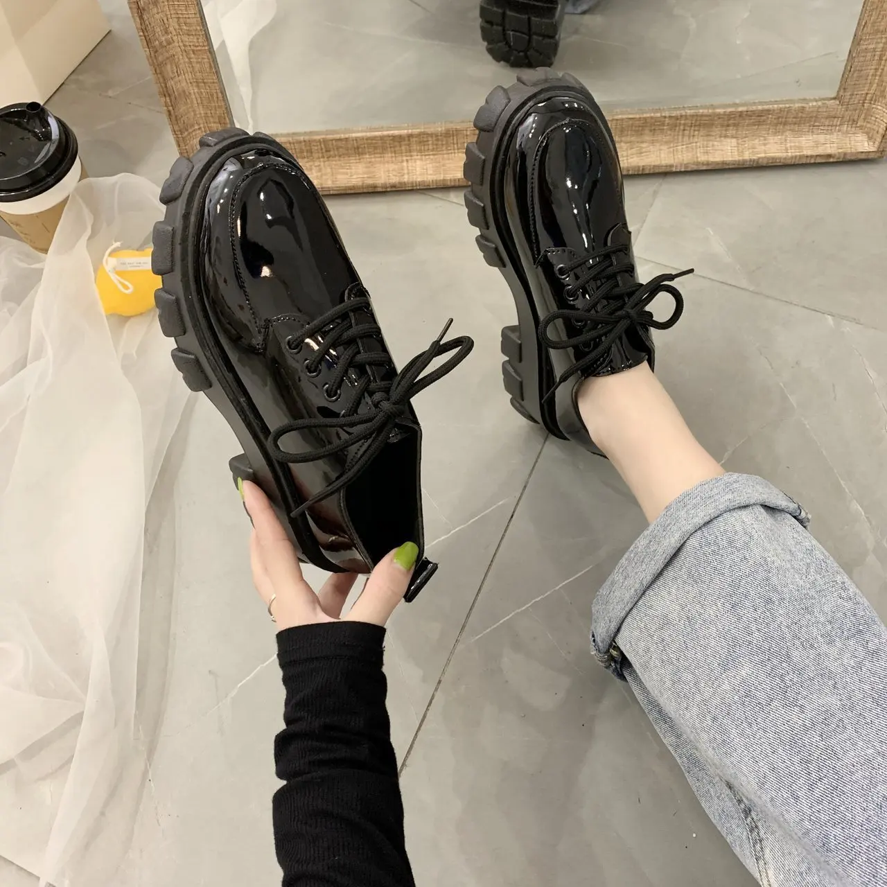 

Korean Shoes British Style All-Match Female Footwear Oxfords Women's Clogs Platform 2023 Preppy New Retro Dress Leather