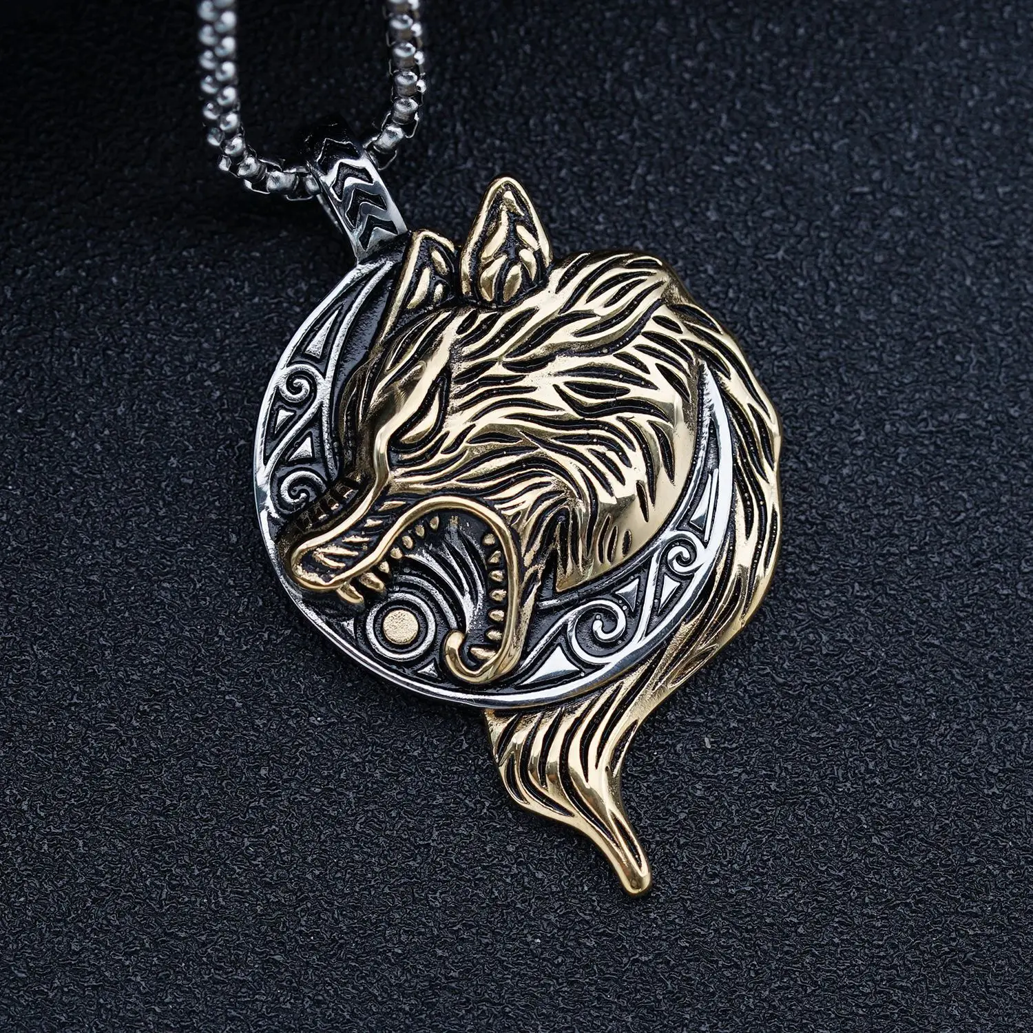 

Steel Pendant Necklace Vintage Viking Wolf Pendant Necklace
