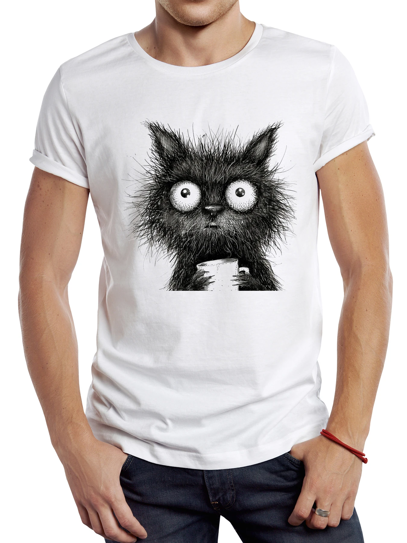 TEEHUB Novelty Whimsical Coffee Men T-Shirt Funny Dirty Cat Printed T shirt Sport Tops Hipster Animal Tee_voghion.com