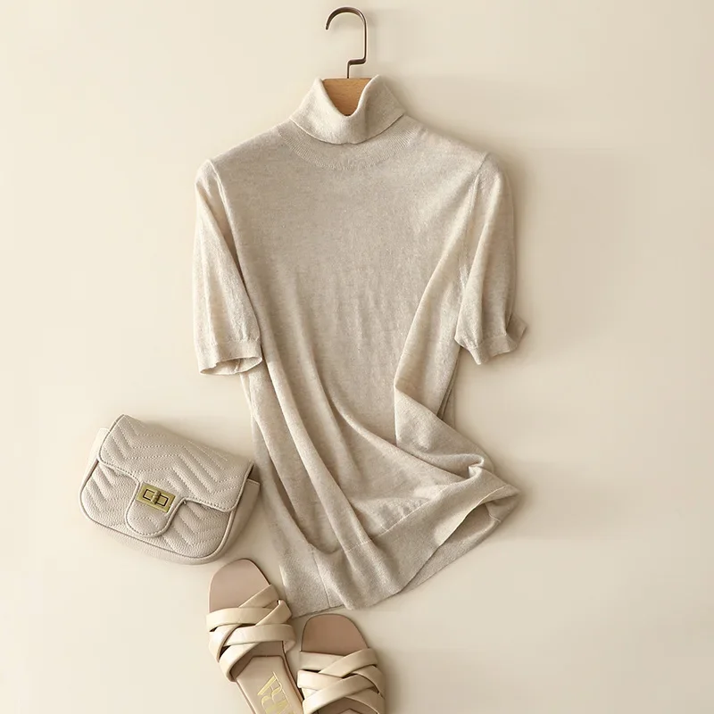 

Aliaga весенне-летние новые стили 100% шерстяная кашемировая водолазка с коротким рукавом свитера для женщин вязаный шикарный пуловер