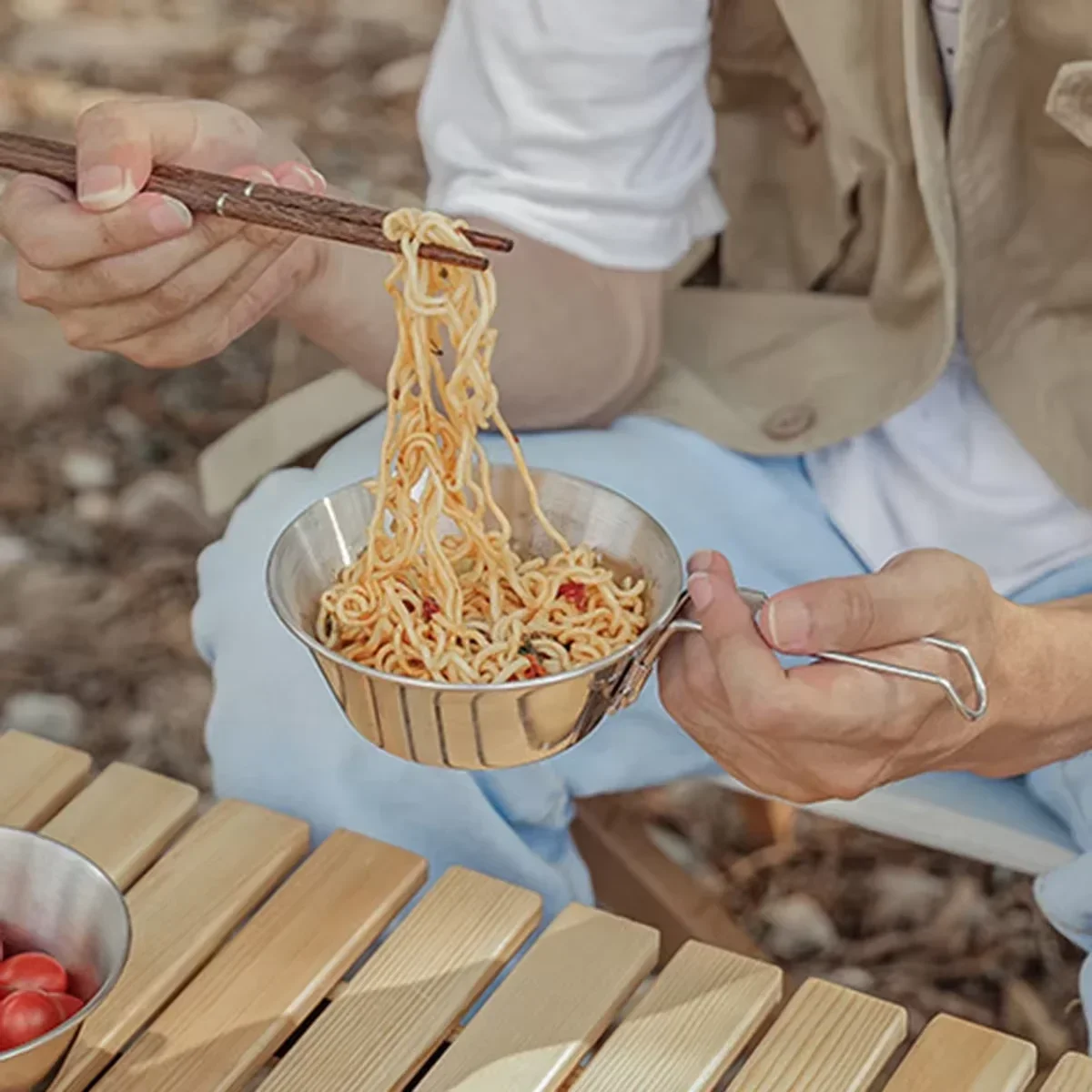 1PC - Outdoor Stainless Steel Snow Bowl Camping Utensil Set Portable And Foldable Picnic Barbecue Bowl