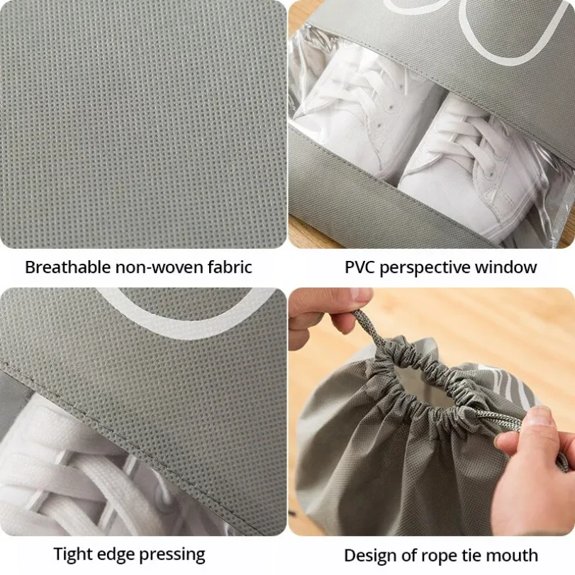 5pcs/set Shoe Storage Bag With Thickened Non-woven Fabric Strap Mouth Large Capacity Travel Waterproof Shoe Bag Moistureproof 5