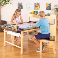 Kids Arts and Crafts Table and Chairs Set with Storage Shelves, Bins, Paper Roll for Drawing | Wooden Art Desk for Kids Playroom 1