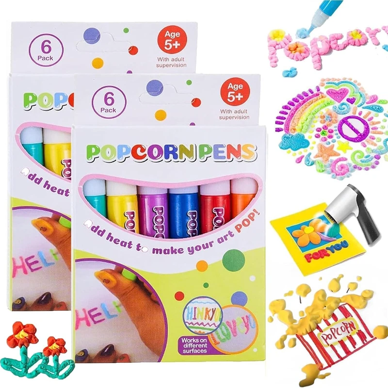 6/12Pcs Fai Da Te Bubble Popcorn Magic Puffy Drawing Pens Creative Foam Doodle Pens For Kids - Magic Popcorn Penne Bubble Popcorn