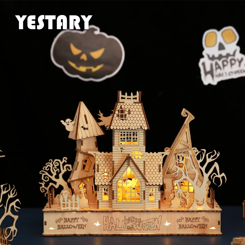 

YESTARY 3D Puzzle Halloween Toys For Kids DIY Assembling Toys Ghost House Model 3D Wooden Puzzle For Children Halloween Gifts
