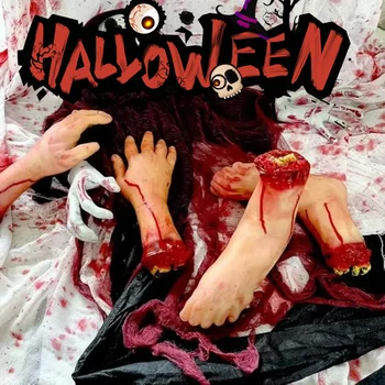 Halloween Fake Bloody Body Parts Realistic Severed Hands Legs Arms Props for Haunted House Scary Prank Party Decorations