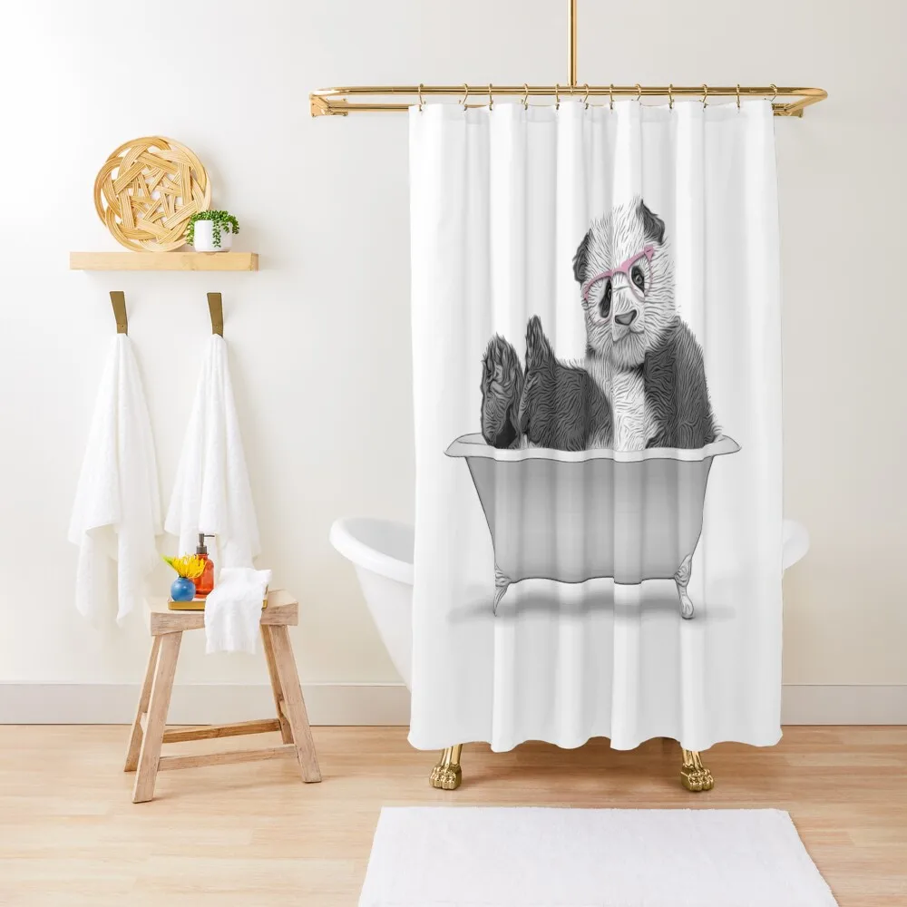 

panda, bathroom art, bathroom wall kids decor, wall decor, animal black Shower Curtain