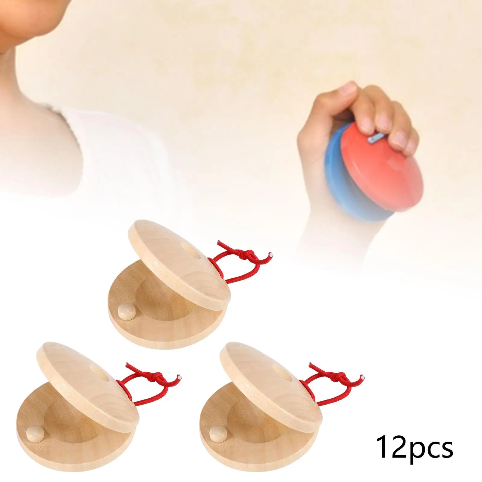 12x Hand Finger Castanets Wooden Percussion Instrument for Kids Girls Boys