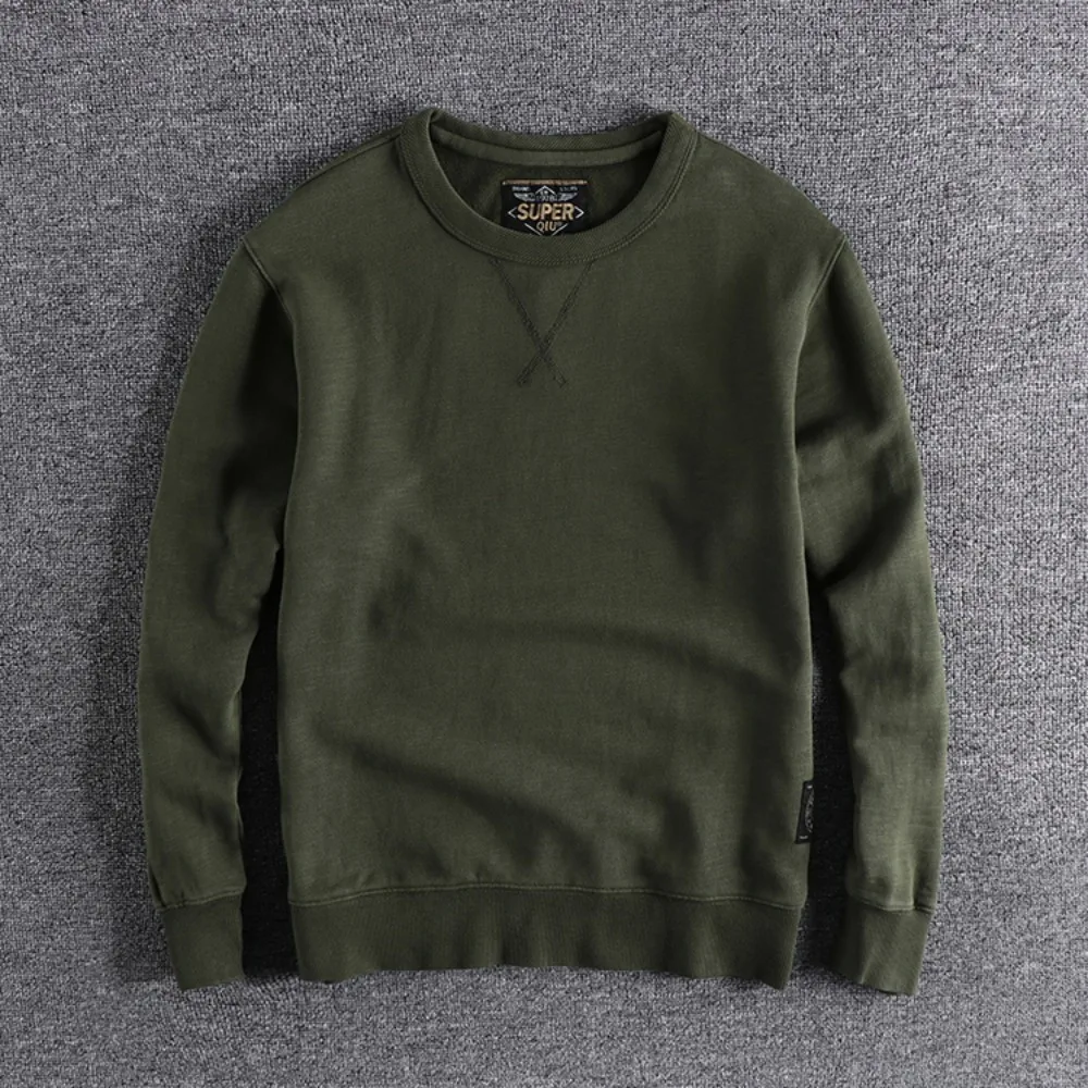 Retro trendy washing and old youth long-sleeved plus velvet thickened spring and autumn men's round neck sweatshirt base
