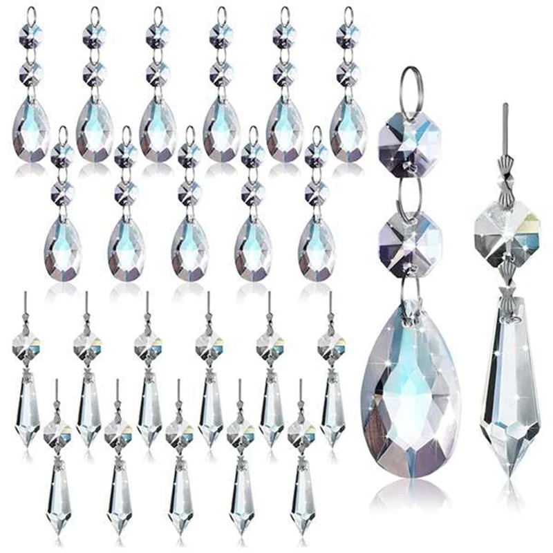

48Piece Chandelier Crystal Prisms Pendants Set 38 Mm Clear Teardrop Icicle Chandelier Crystals Parts Replacement Crystals