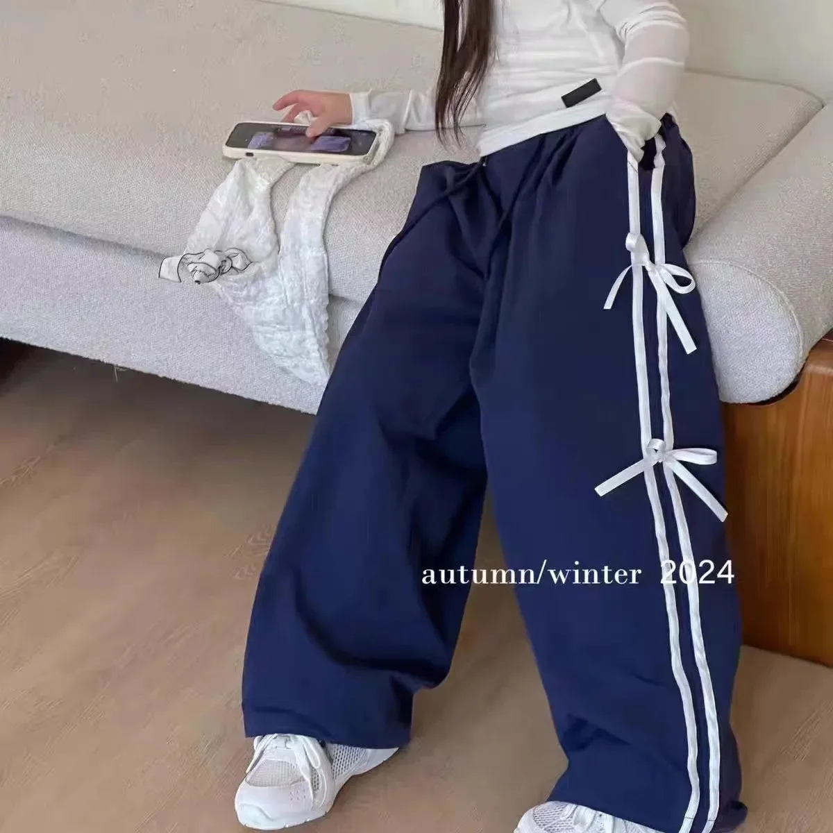 بنطال رياضي خريفي للفتيات مع فيونكة جانبية - بنطال...