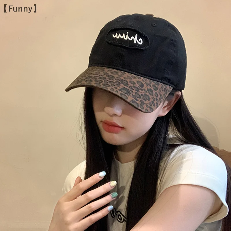 〔Funny〕Vintage Leopard Baseball Hat Adjustable Sunscreen Duck Tongue Cap Cotton Sunshade Embroidered Baseball Cap