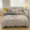 Nordic Plaid Pattern Wash Cotton Bedding Set Duvet Cover Pillowcase Bed Sheet Set Comforter Cover Bed Linens Set Queen King Size 2