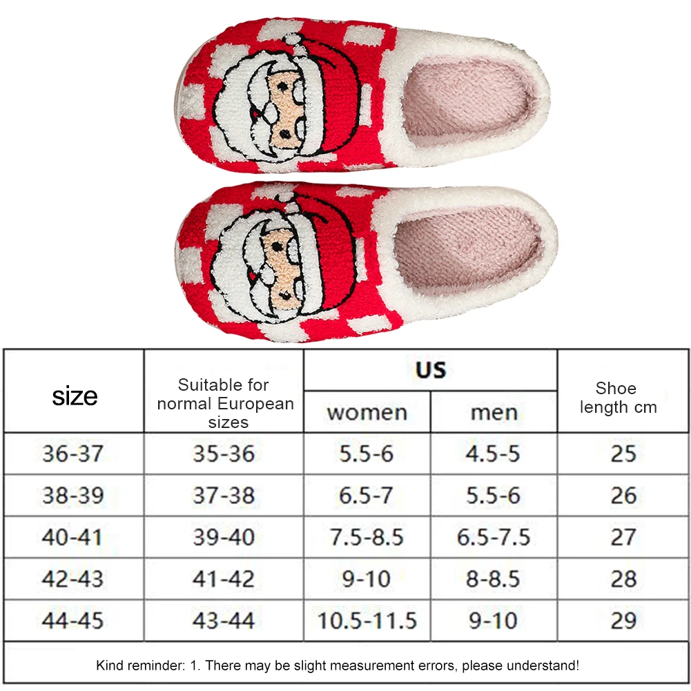 Christmas Cartoon Santa Claus Red Plaid Cotton Slippers Plush Checkered Santa Slippers Comfortable Cute Non-slip Couple Shoes