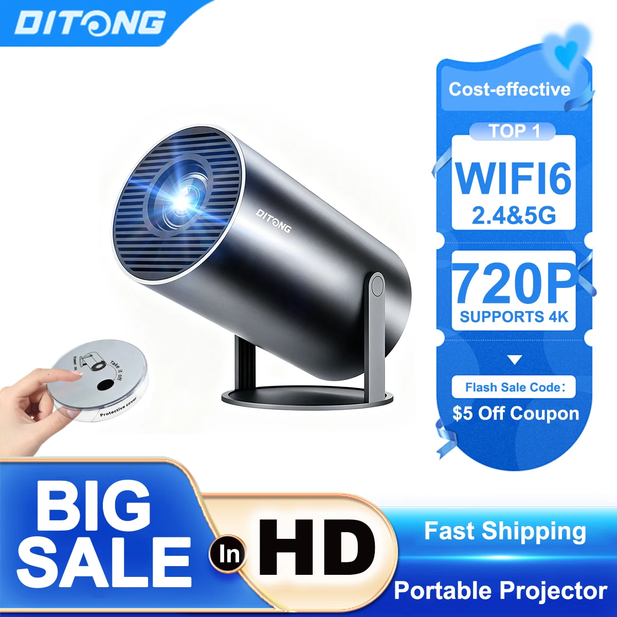 מקרן DITONG HY300 Plus HD נייד 4K מקרן אנדרואיד LED וידאו קולנוע ביתי טלפון מיני מקרן סרטים HY300 Pro