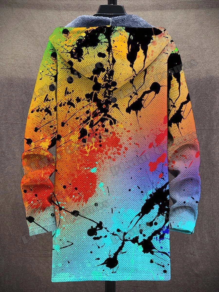 Art Watercolor Gradient Pattern 3D All Over Printed Men's Fashion Plush Thick Hooded Coat Winter Casual Warm zipper jacket CM02 2