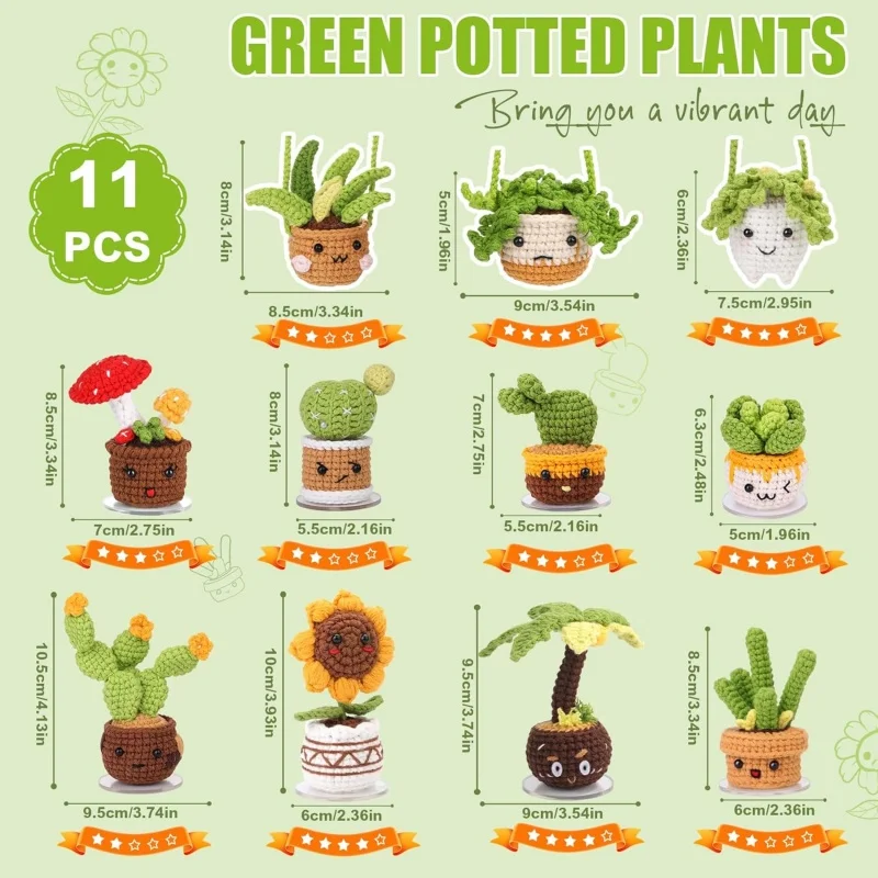 Crochet Kit MIUSIE 11 PCS Potted Plants Crochet Starter Kit Crochet Kit for Adults with Step-by-Step Video Tutorials Craft DIY Knitting