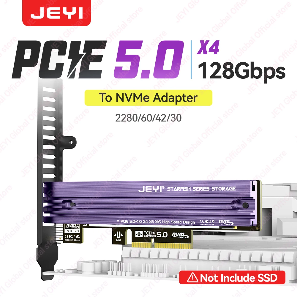 بطاقة توسعة JEYI M.2 NVME إلى PCIe 5.0/4.0 بسرعة 128 جيجابت في الثانية تدعم أقراص NVME SSD مقاس 2280-2230 وفتحات PCIE X1/X4/X8/X16 مع مبدد حراري من الألومنيوم