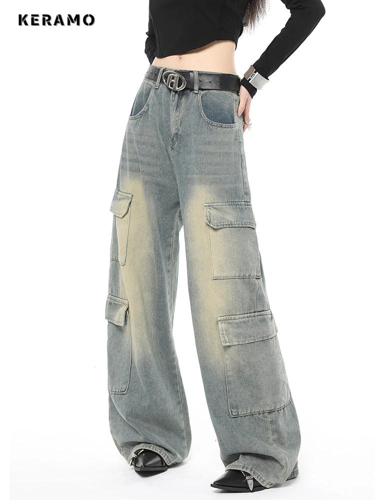 Women Y2k Baggy Wide Leg High Waist Vintage Patchwork Jeans Ripped Cargo  Pants 2023 Spring Autumn Denim Pants New Streetwear