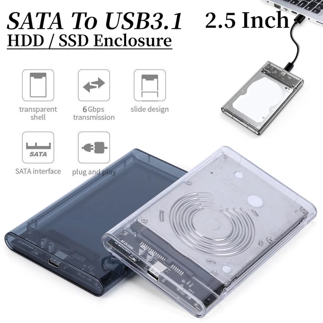 Boîtier de disque dur externe 2.5 pouces SATA vers USB3.1 boîtier de disque  dur 6Gbps USB3.0 vers type-c SATA HDD SSD boîtier de disque dur pour  ordinateur portable - AliExpress