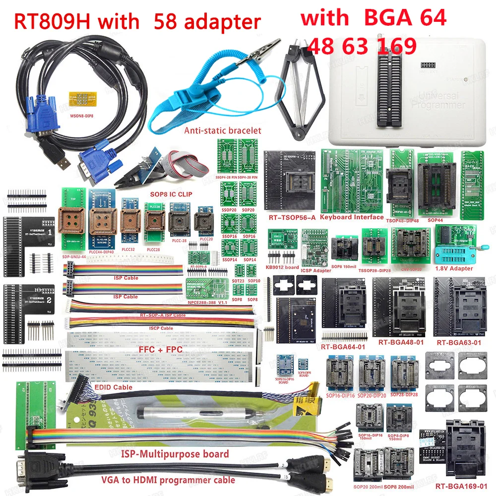 

RT809H универсальный программатор EMMC-Φ с BGA 64 48 63 169 адаптерами, Полные Адаптеры
