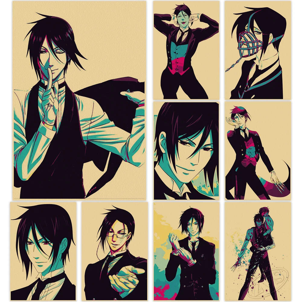 

Black Butler Poster Paintings Anime Kraft Paper Classic Wall Artwork Prints Vintage Home Decoration Kids Room Christmas Presents