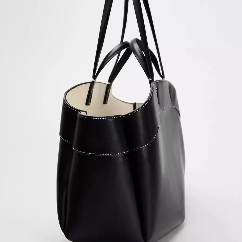 Canvas Splicing PU Tote Bags For Women Luxury Designer Handbag Purse 2024 New Fashion Large Capacity Commuting Shopping Shoulder