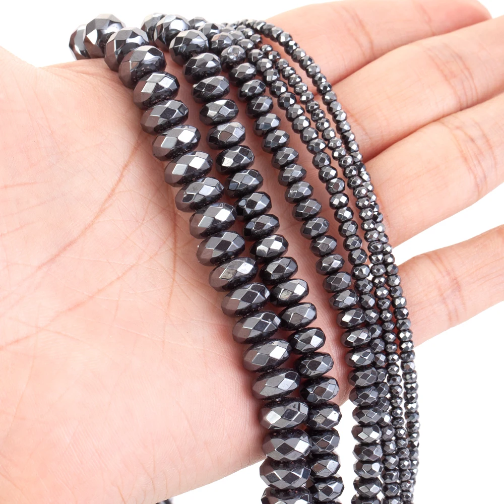4/6/8/10mm Naturstein Schwarz Hämatit Facettierte Flache Oval Lose Spacer Perlen Für Schmuck Machen DIY Armband Handwerk Zubehör – Detail 4