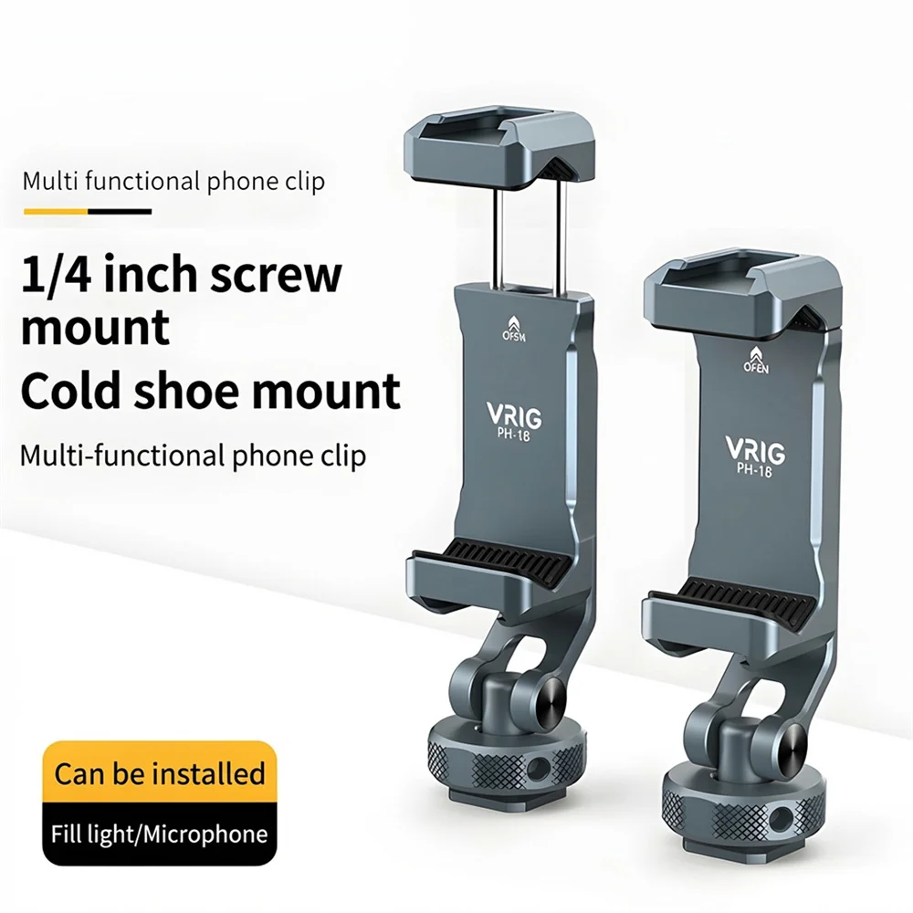 Enhanced Metal Smartphone Holder with Cold Shoe & 360° Rotation Tripod Mount Adapter