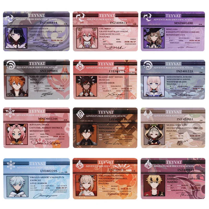 Genshin Impact Figures Raiden Shogun Student ID Card Animation Ryuguji PVC Name Cards 24 styles For Fans Gift Cosplay
