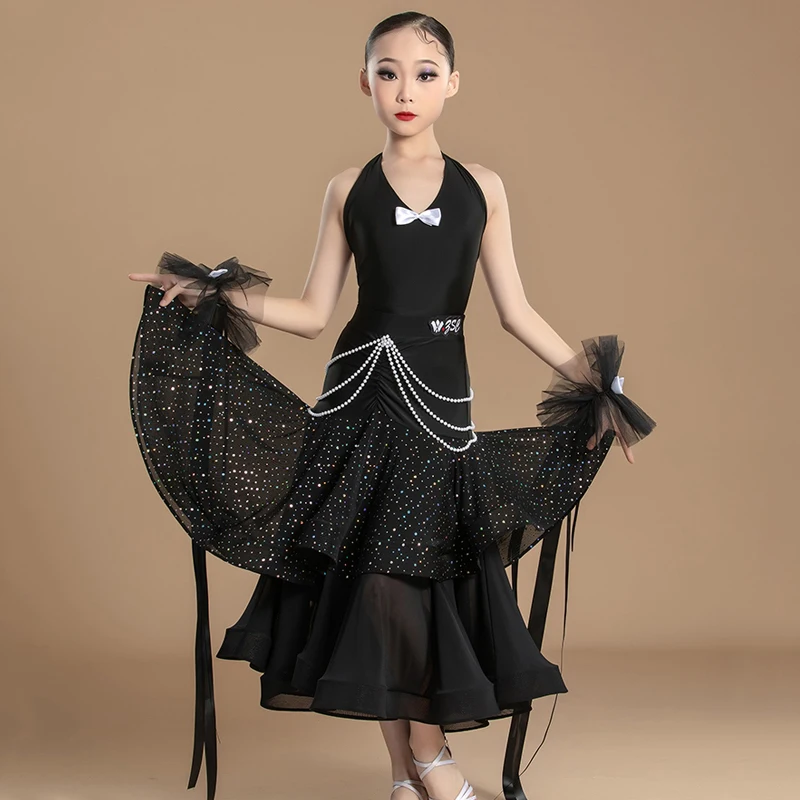 

Fashion Modern Dancing Dresses Girls National Standard Waltz Ballroom Dance Costume Kids Latin Dance Professional Dress XS7848