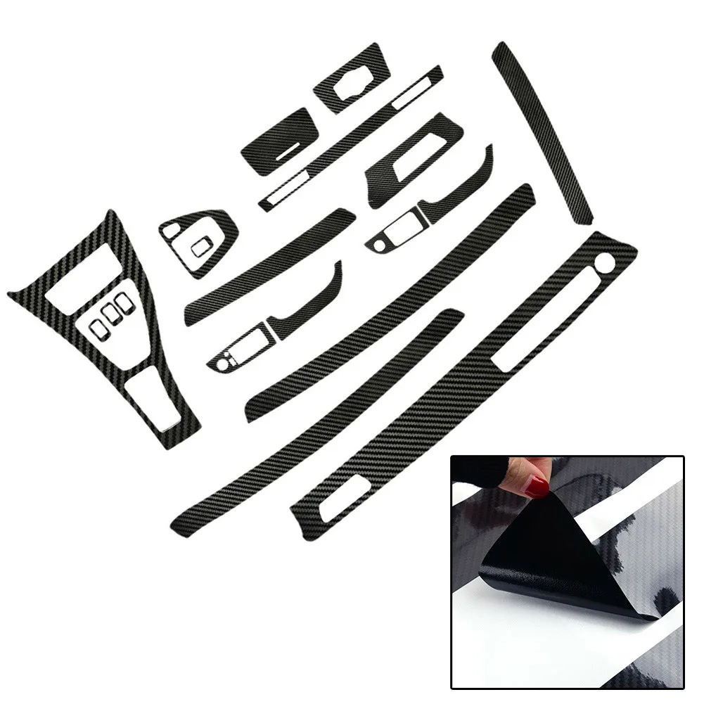 RHD 5D 인테리어 탄소 섬유 블랙 비닐 트림 데칼 스티커, BMW 3 시리즈 E90 2005-2013 교체 자동차 액세서리