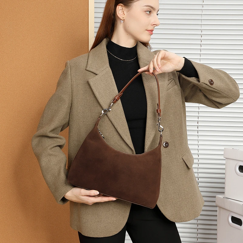 Hifashion Suede Cow Genuine Leather Underarm Shoulder Bags For Women 2025 Trend Designer Messenger Hobo Big Tote Ladies Handbags 2