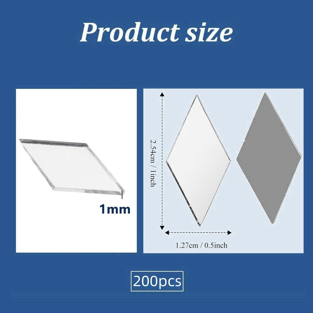 200 Pieces Diamond Shape Mirror Mosaic Tile Acrylic Small Mirror Self Adhesive Craft Tiny Tiles for Wall Art Project