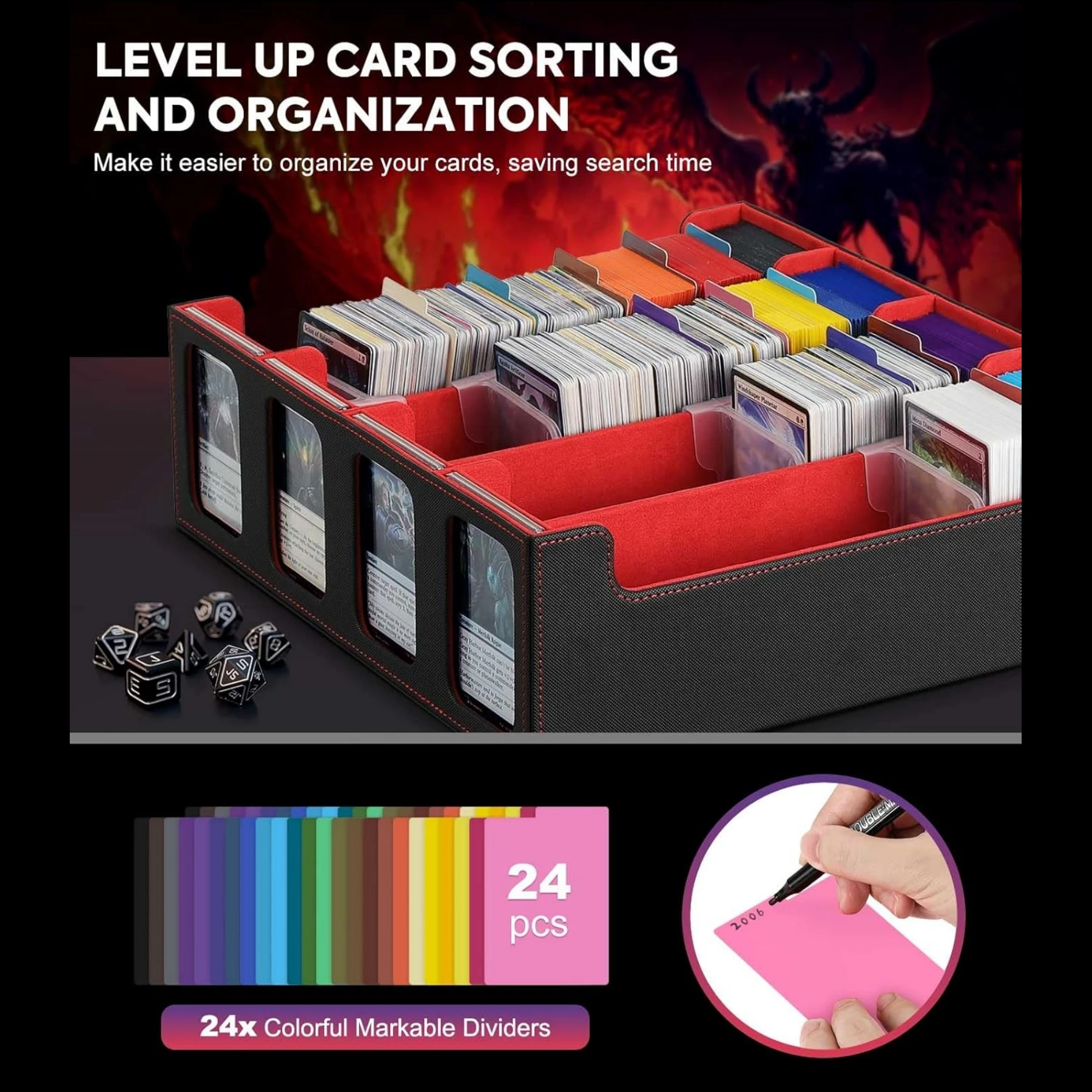 Acrylic Trading Card Storage Box – Holds 3000+ Cards, 20 Dividers, 8 Supports | For MTG, Pokémon, Yu-Gi-Oh, Sports Cards
