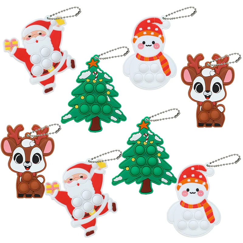 1/3/5Pcs Christmas Pop Keychain Fidget Toys Silicone Bubble Xmas Tree Ornament Stocking Stuffers Kids New Year Party Gift Favors