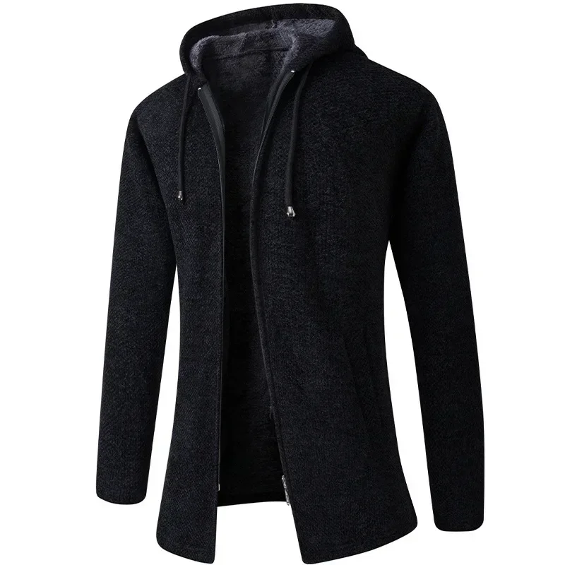 

Hooded Spacious Autumn Male Drop Men's Casual Knitted Cardigan Shipping Winter Sleeve Long Pocket Thick Zipper Warm Sweater Coat