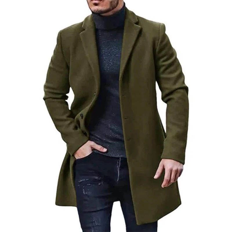 

Autumn Winter Men Mid-Length Woolen Coat Simplicity Korean Fashion Business Casual Jacket 2023 Male Thick Warm Handsome Coat
