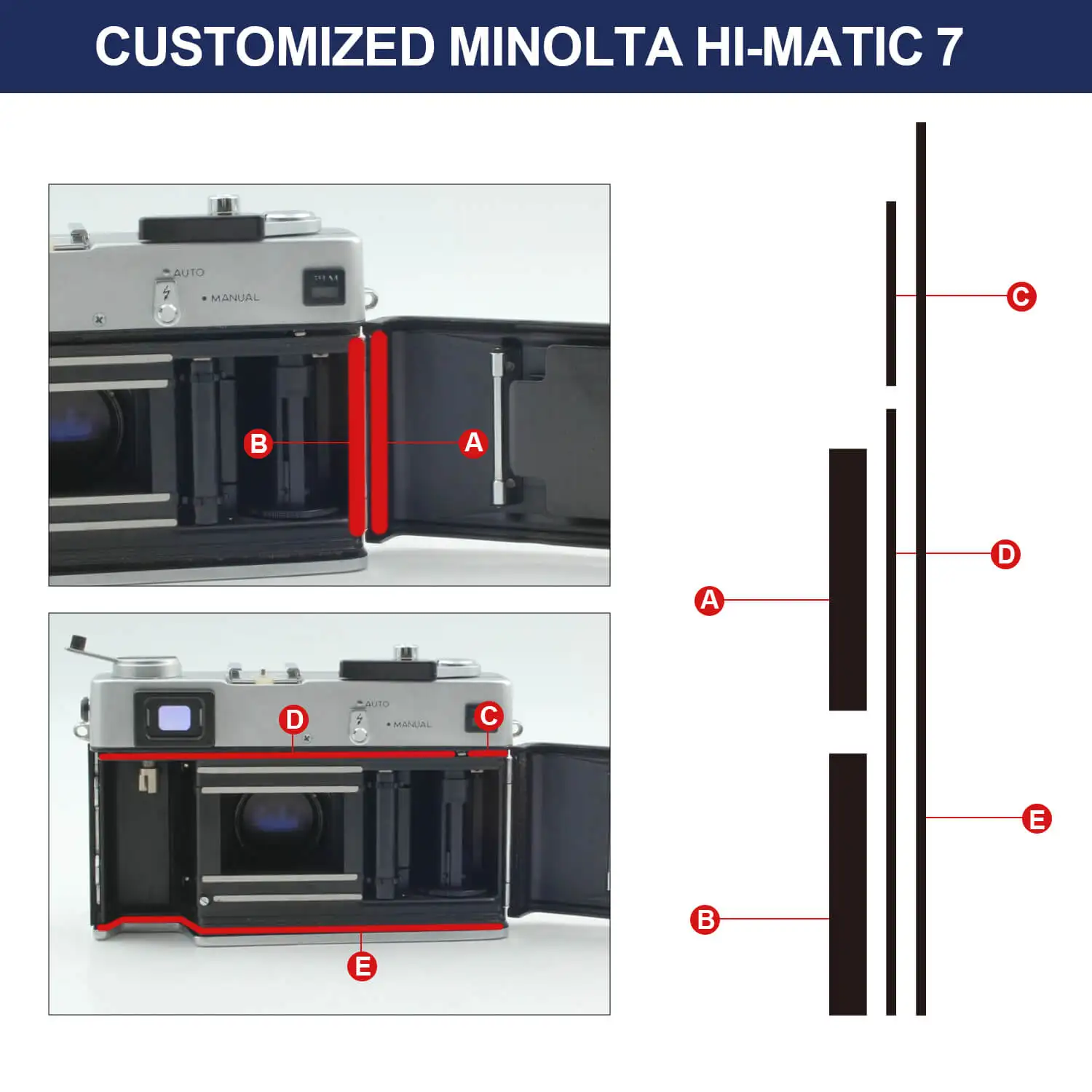 eTone Self Adhesive Light Proof Seal Foam Sponge Custom Repair Kits for Minolta Hi-Matic 7 7S 7SII