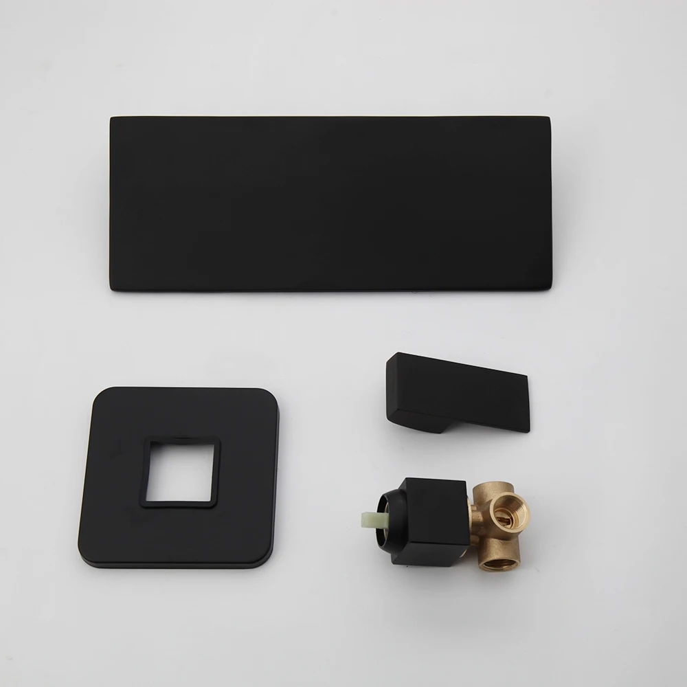 KEMAIDI Matte Black Bathtub Faucet Waterfall Spout Wall Mounted Bath Washbasin Faucets Bathroom Basin Sink Solid Brass Mixer Tap 4