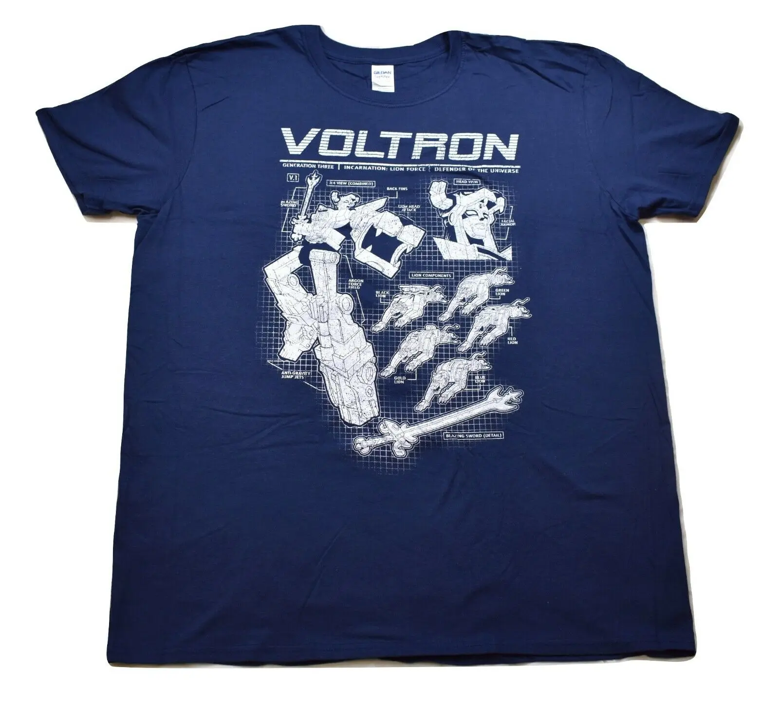 Voltron Mens Schematics Generation Three Lion Force T Shirt New Xl 5Xl Maniche Lunghe O Corte