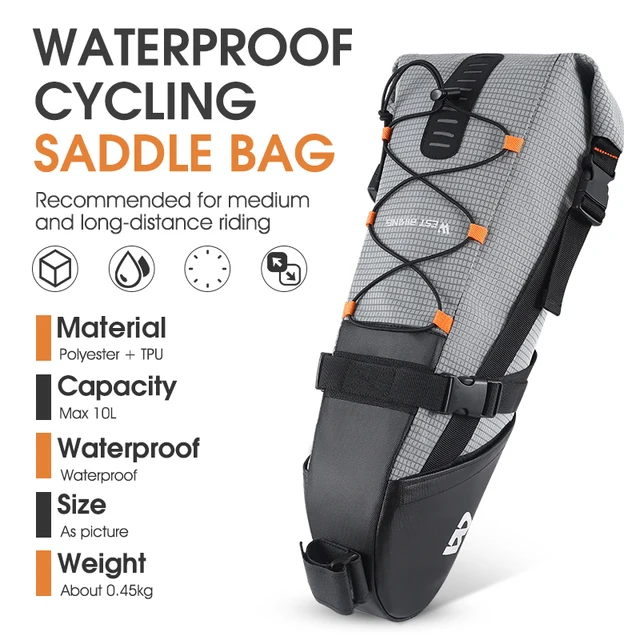 WEST BIKING Bicycle Saddle Bag 10L Foldable Under Seat Bike Bag 100