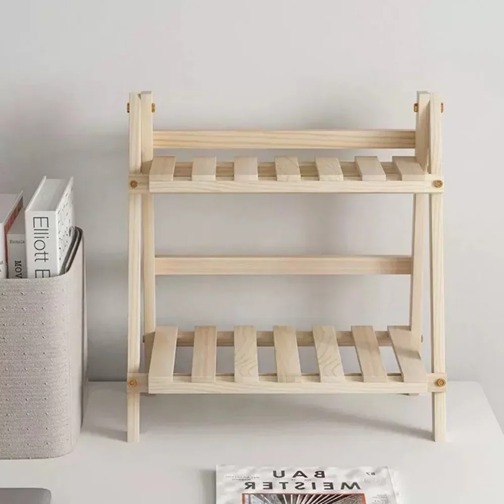 Wooden Storage Shelf 2-Tiers Desktop Organizer Shelf Office Trapezoidal Desk Display Rack Desktop Stationary Office Storage Rack