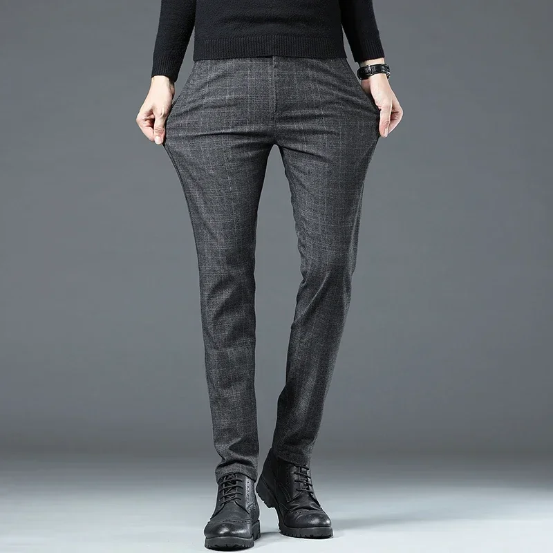 

Autumn and Winter Thick Plaid Casual Pants Men's Loose Straight Tube Business Pants Long Pants Western