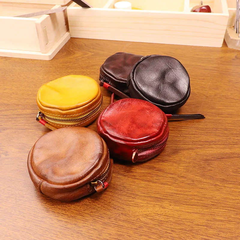 Rounded Coin Case Handmade From Full Grain Leather Jewelry Pouch, Mini Travel Size Box Rings Precious Articles Storage Organizer